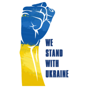 We Stand With Ukraine Fist Blue Letters